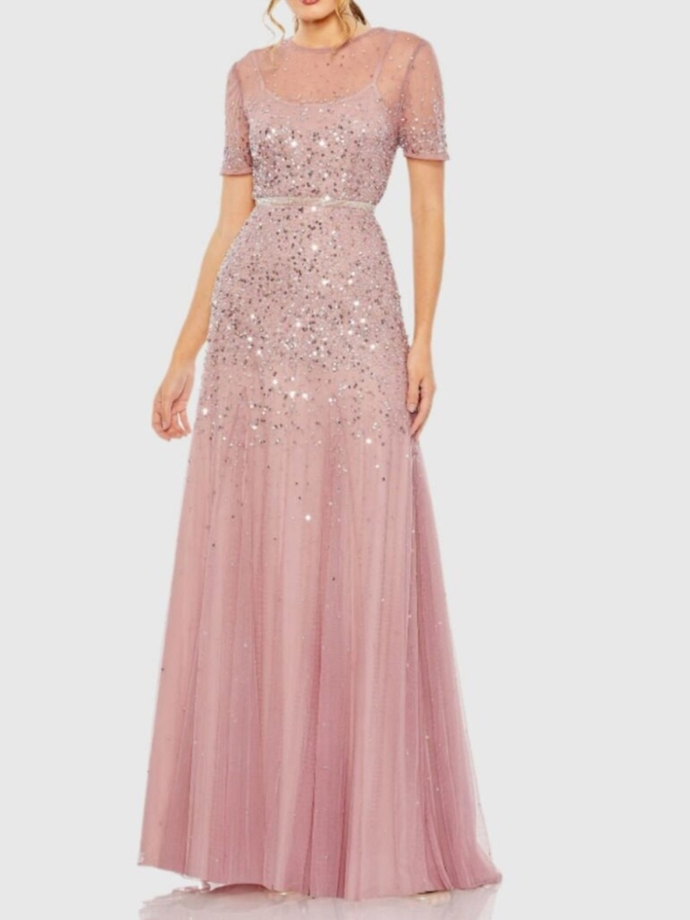 NWT Mac Duggal Sz 18 Rosewood Pink Sequin Gown 93909
